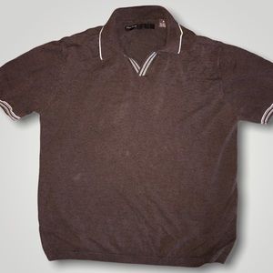 Vintage Perry Ellis Brown Collard short sleeve shirt